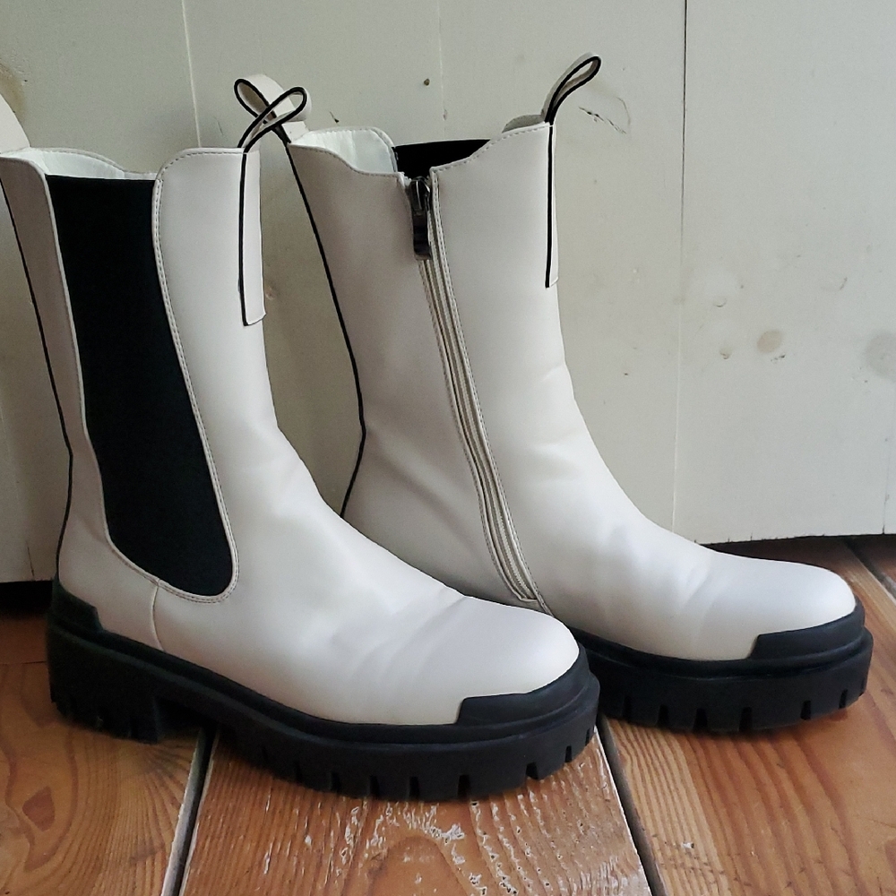 Stylish White and Black Women's Combat Boots